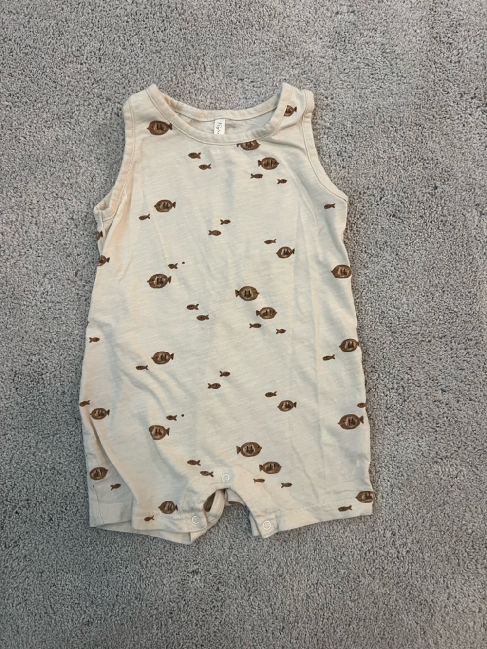 Rylee + Cru Cream One-Piece with Brown Fish Print